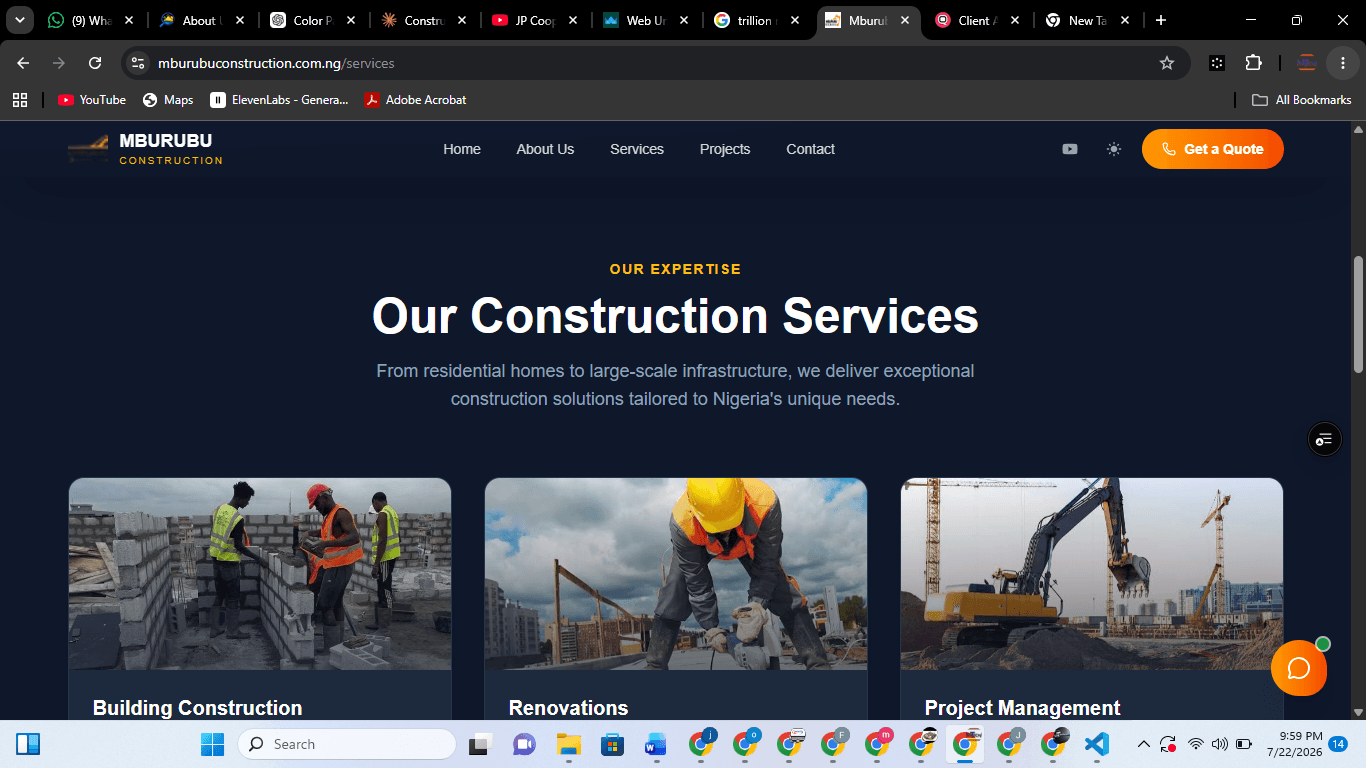 Mburubu Construction — Web Development portfolio example by Joetech, Lagos